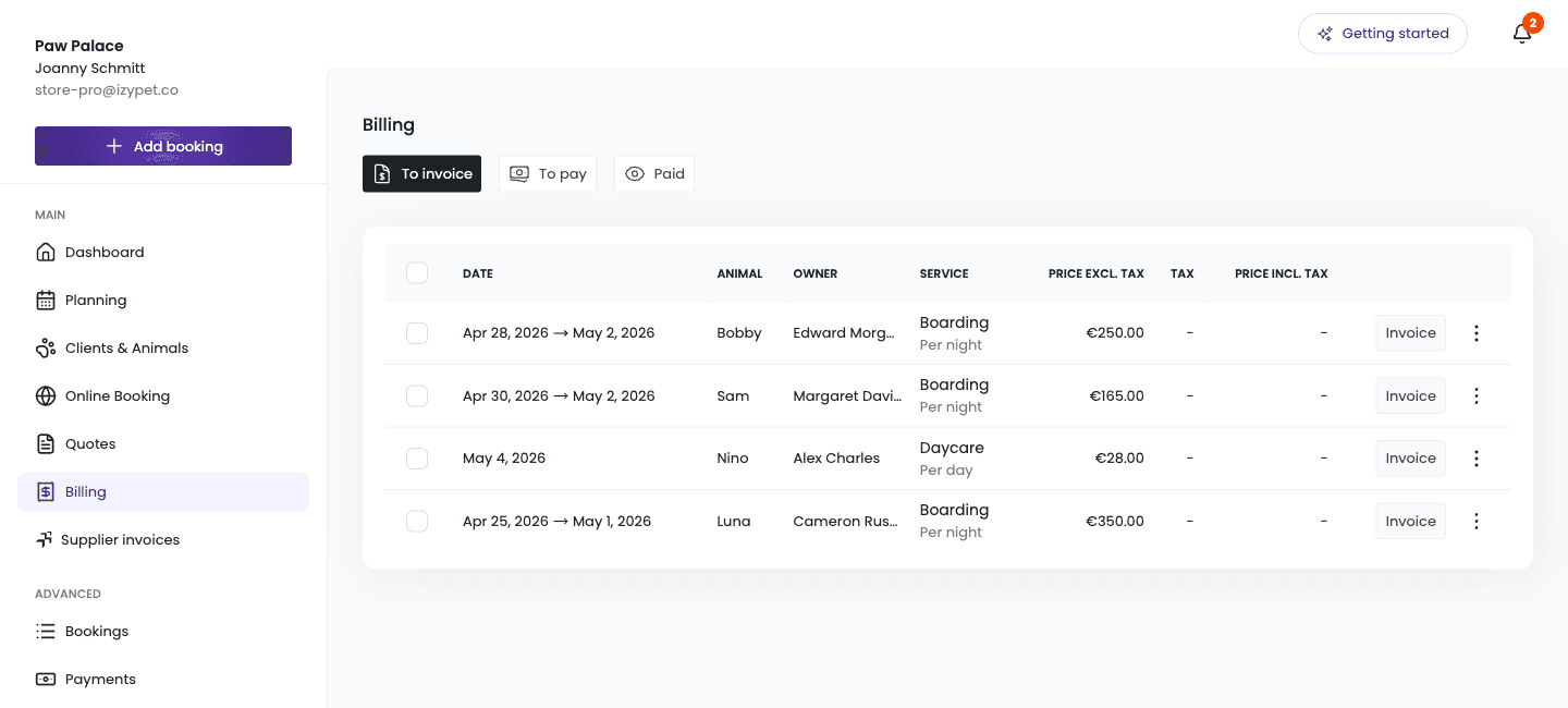 IzyPet invoice