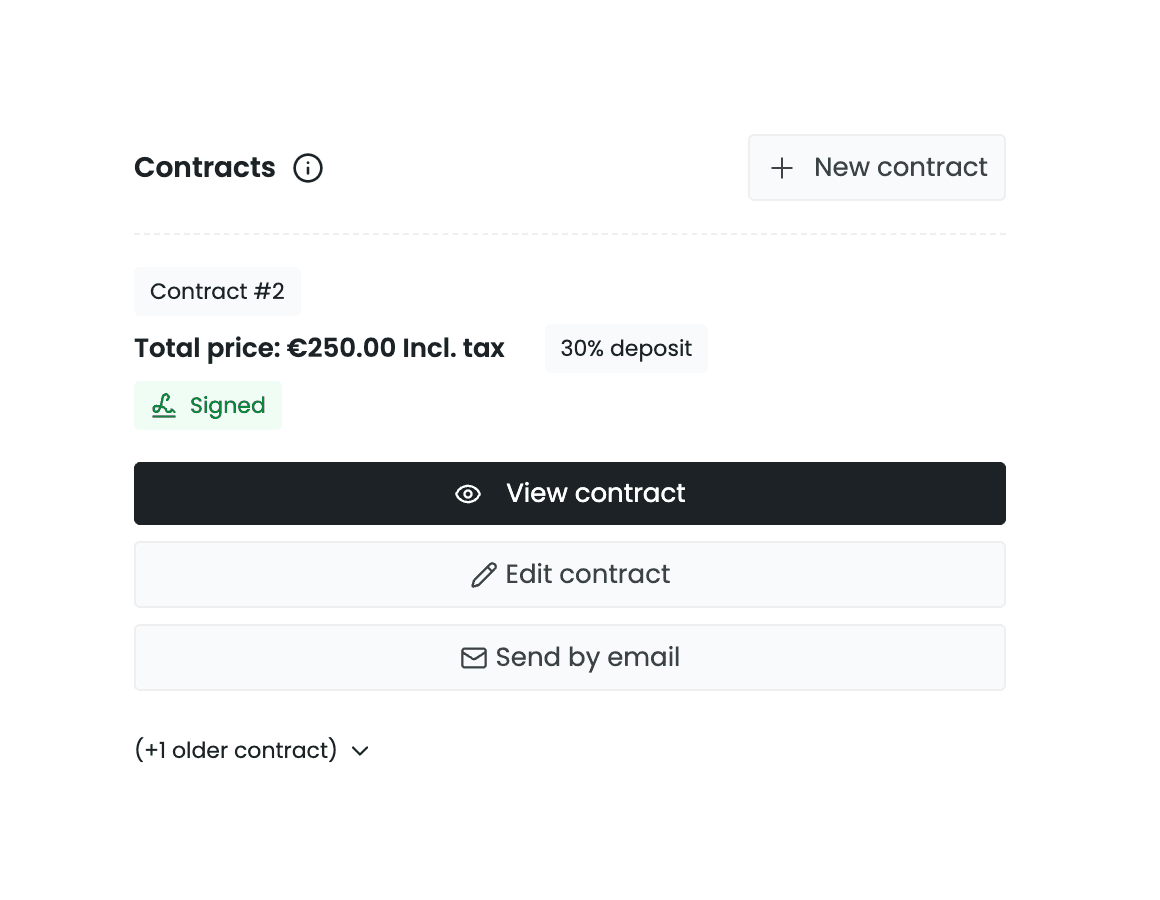 Contract list in IzyPet