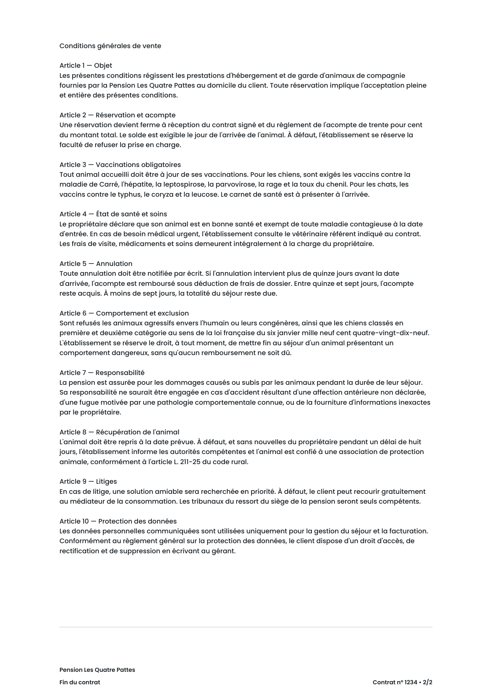 Personnalisation des contrats izyPet