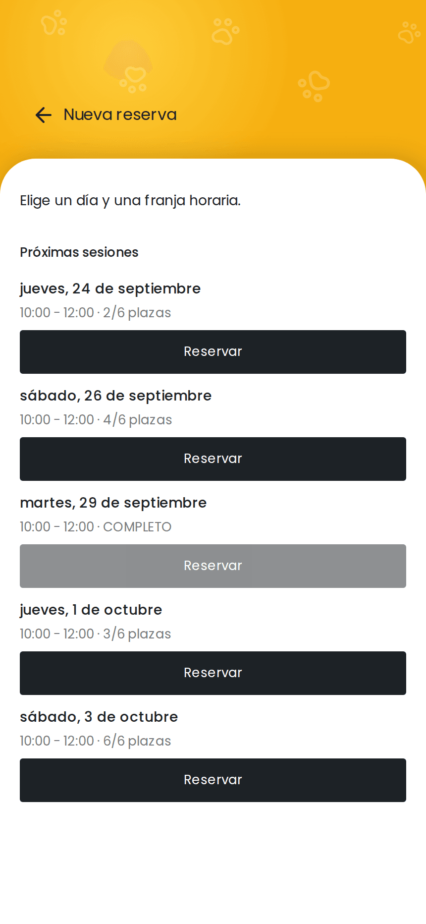 Próximos paseos en grupo y plazas libres, vistos por un cliente en izyPet