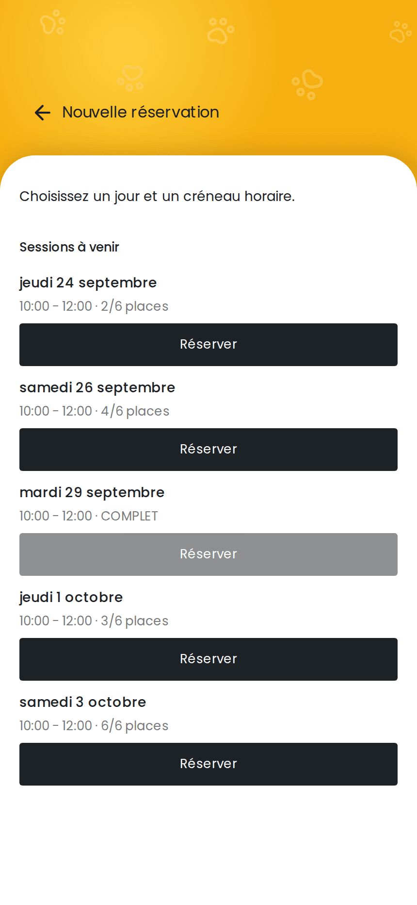 Balades collectives à venir et places restantes, vues par un client dans izyPet