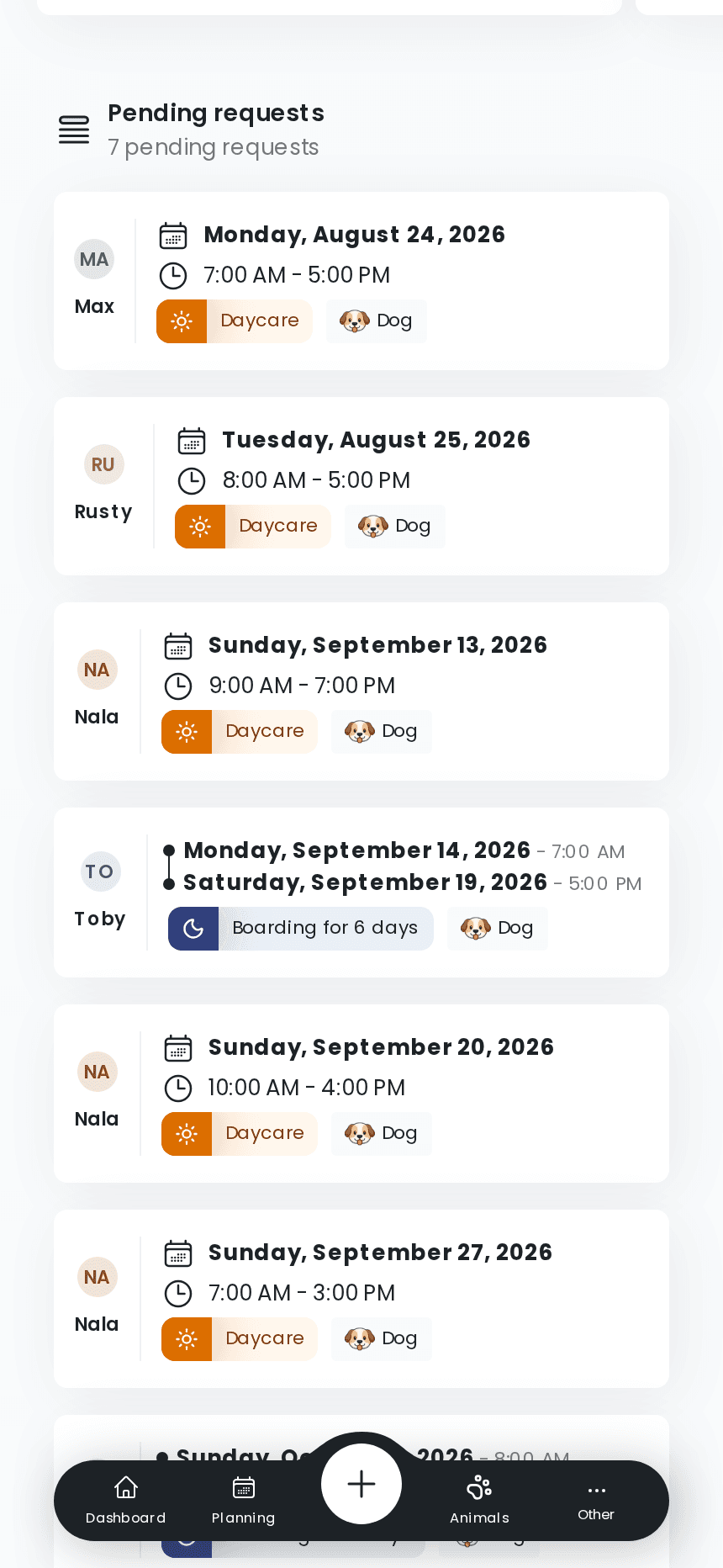 Stay requests waiting in the izyPet app