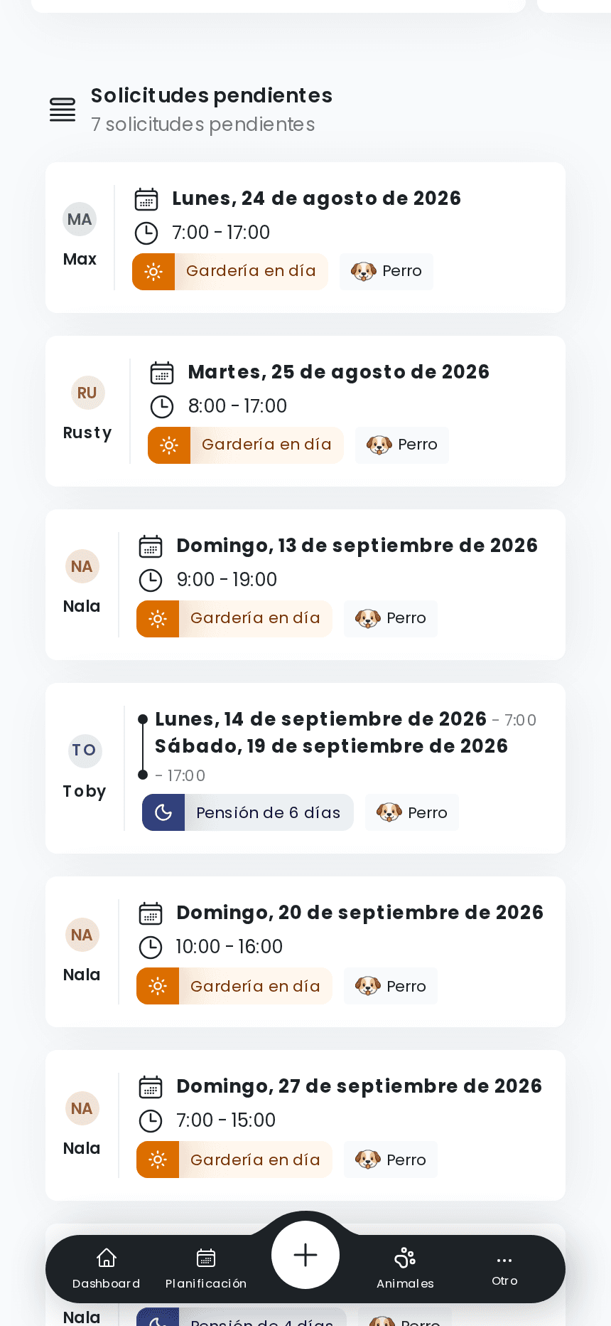 Solicitudes de estancia pendientes en la aplicación izyPet