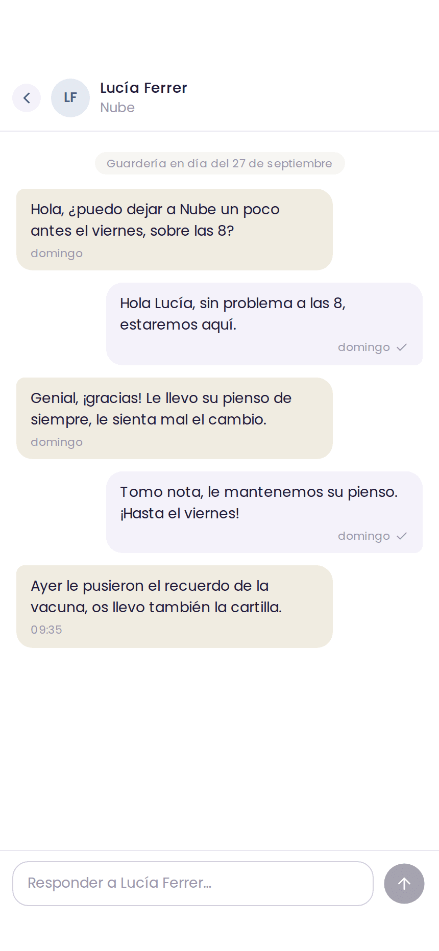 Una conversación con un cliente vinculada a una estancia en izyPet