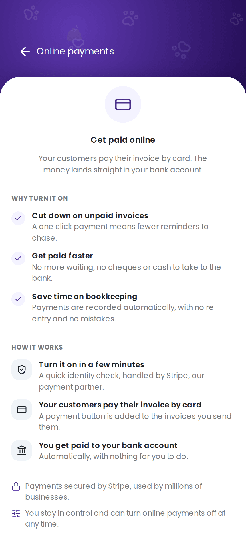 Turning on online payments in izyPet