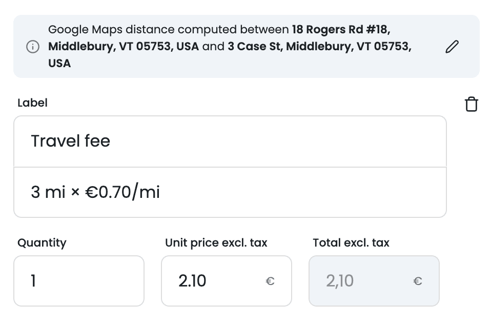 Travel fee line on an IzyPet invoice