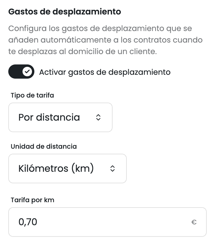 Configuración de los gastos de desplazamiento en las tarifas de IzyPet